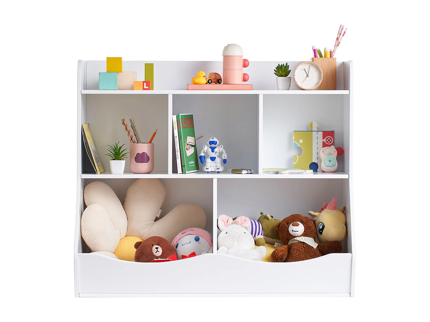 Aufbewahrungsschrank SucceBuy für Kinder aus Holz mit Bücherregal, 5 Fächer, Weiß