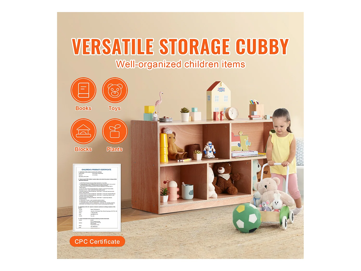 Étagère de Rangement SucceBuy à 5 Compartiments, 2 Étagères, pour La Maison, L'École