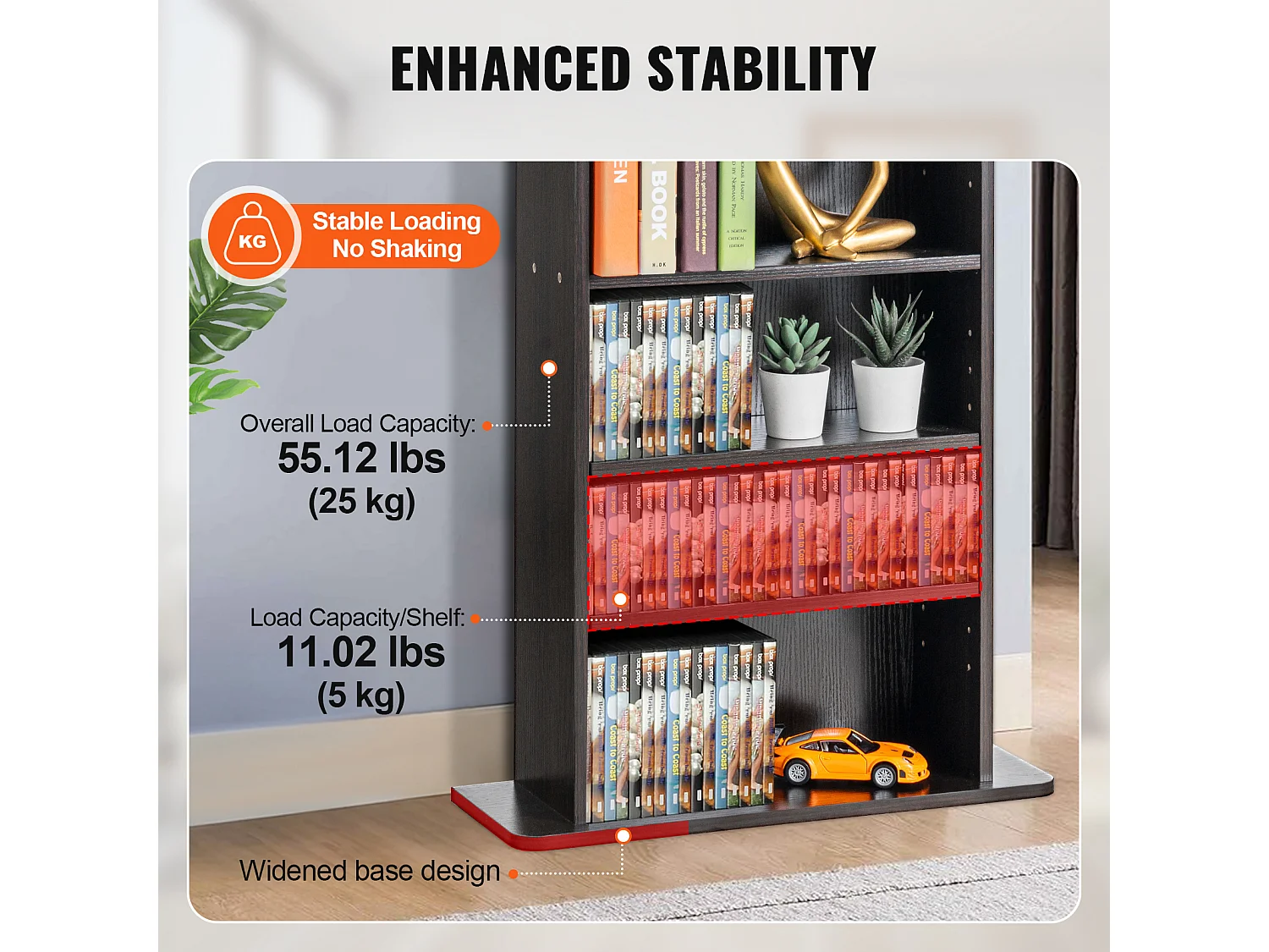 Meuble de Rangement Multimédia Réglable SucceBuy à 5 Niveaux, Pouvant Contenir 240 CD, Expresso