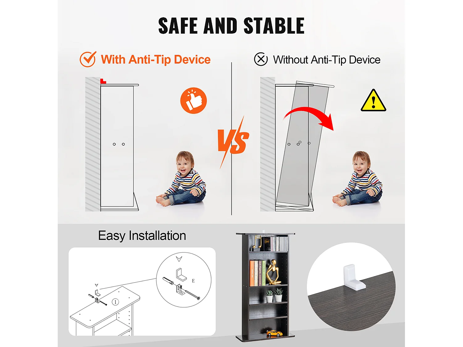 Meuble de Rangement Multimédia Réglable SucceBuy à 5 Niveaux, Pouvant Contenir 240 CD, Expresso
