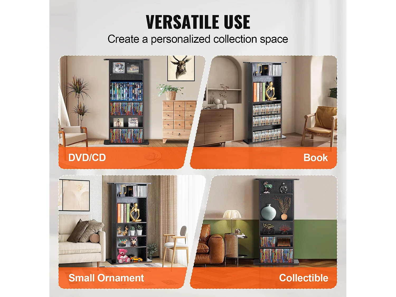 Meuble de Rangement Multimédia Réglable SucceBuy à 5 Niveaux, Pouvant Contenir 240 CD, Expresso