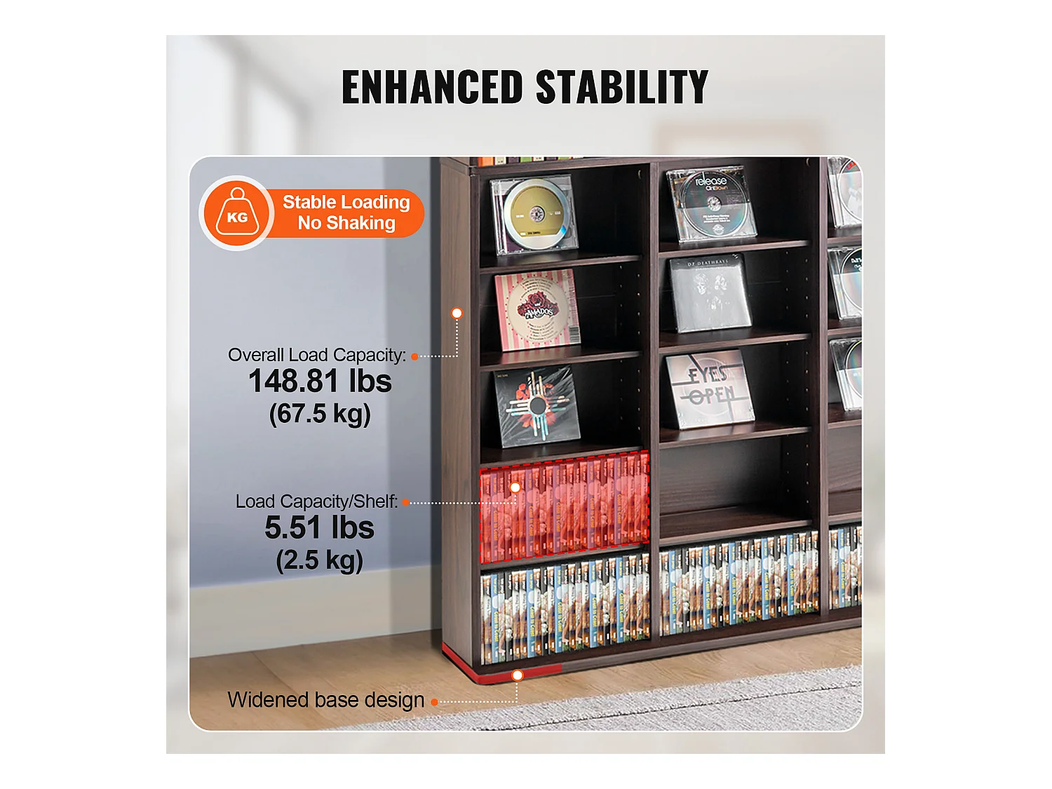 Meuble de Rangement Multimédia SucceBuy à 9 Niveaux, Étagère DVD Réglable pour 756 CD, Expresso