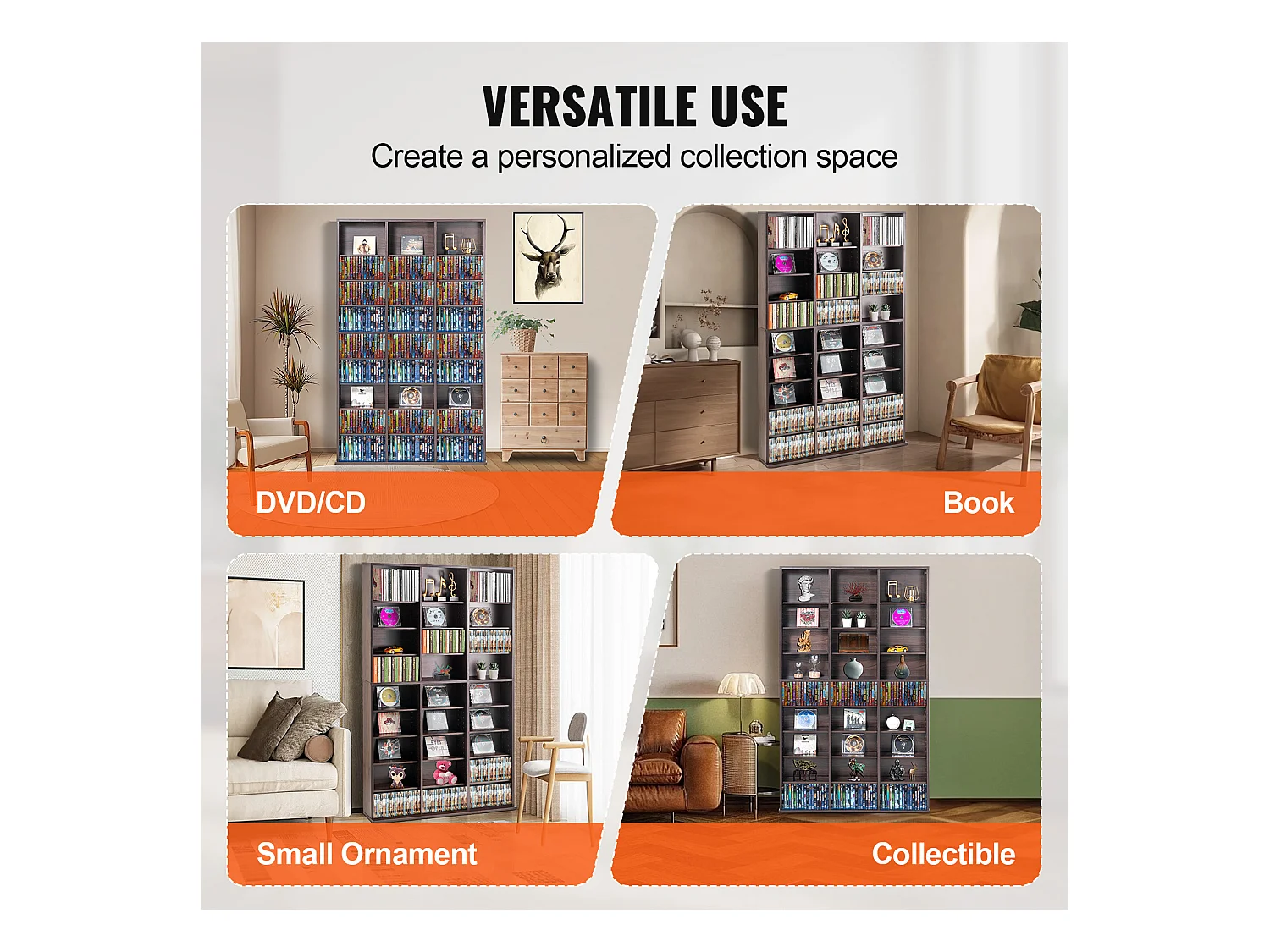 Meuble de Rangement Multimédia SucceBuy à 9 Niveaux, Étagère DVD Réglable pour 756 CD, Expresso