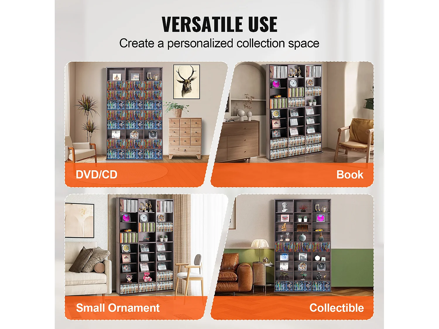 Meuble de Rangement Multimédia SucceBuy à 9 Niveaux, Étagère DVD Réglable pour 756 CD, Expresso