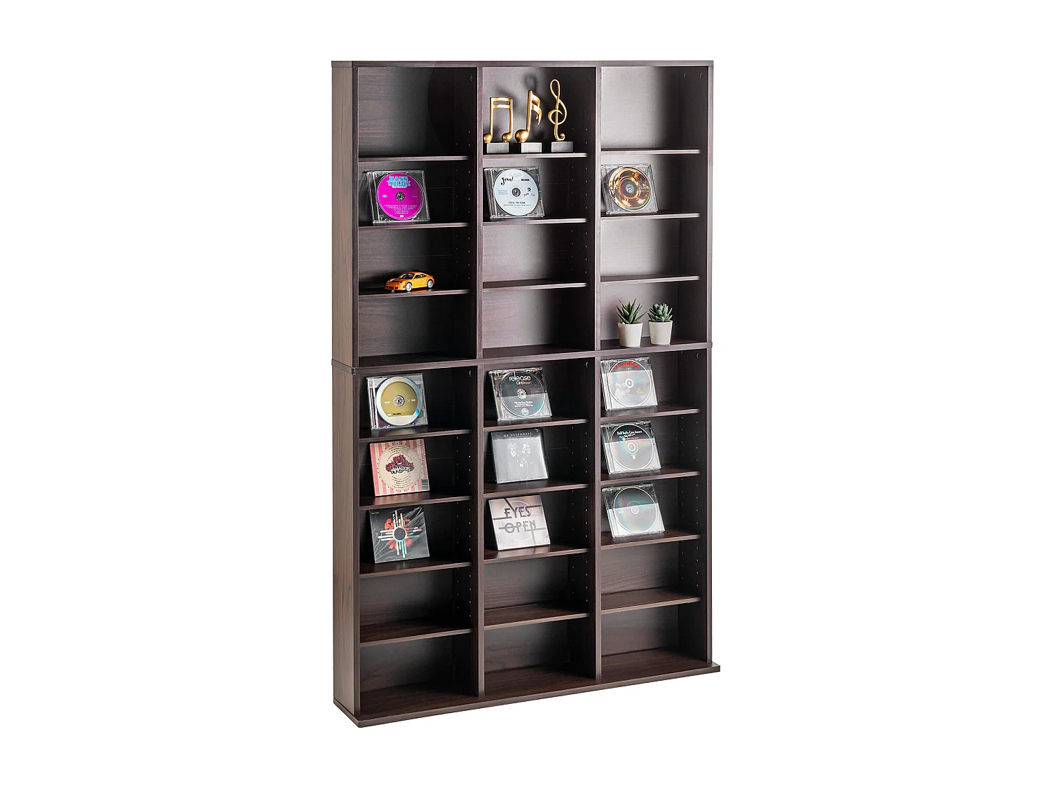 Meuble de Rangement Multimédia SucceBuy à 9 Niveaux, Étagère DVD Réglable pour 756 CD, Expresso