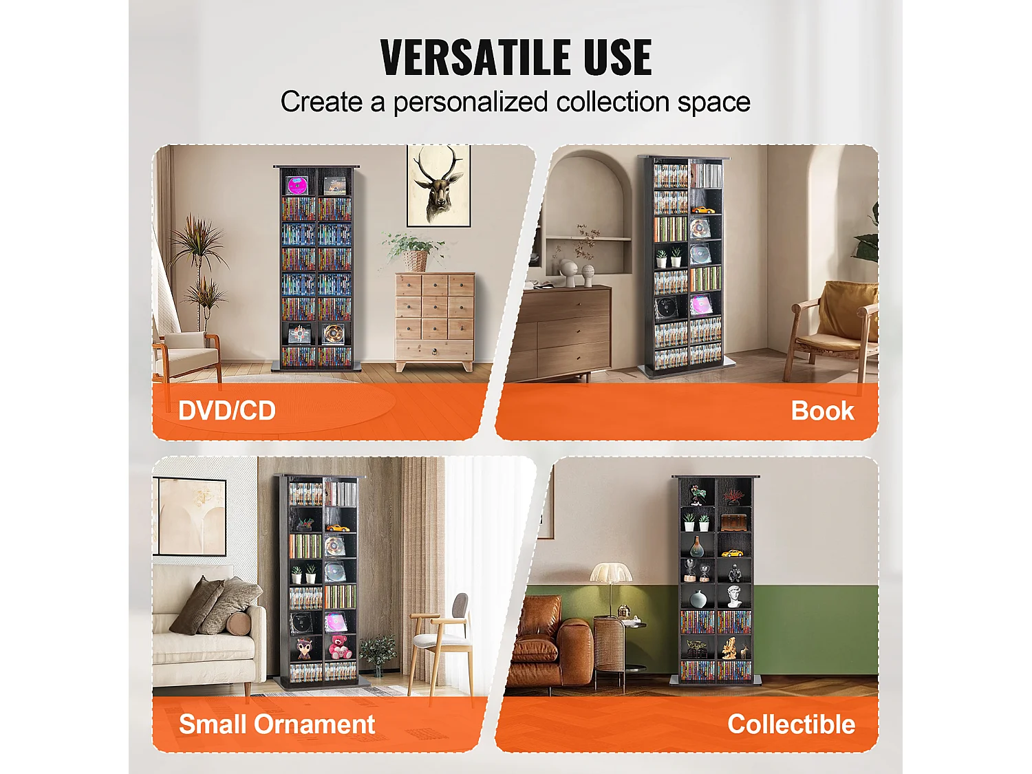 Armoire de Rangement Multimédia SucceBuy à 8 Couches, Étagère DVD Réglable pour 464 CD, Expresso