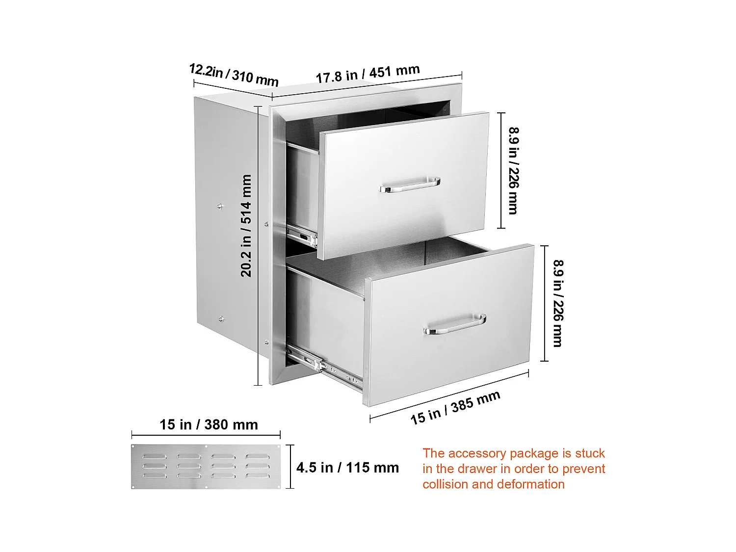 Tiroirs de Rangement SucceBuy Doubles en Acier Inoxydable 45CM x 52CM pour Cuisine/Barbecue Extérieur