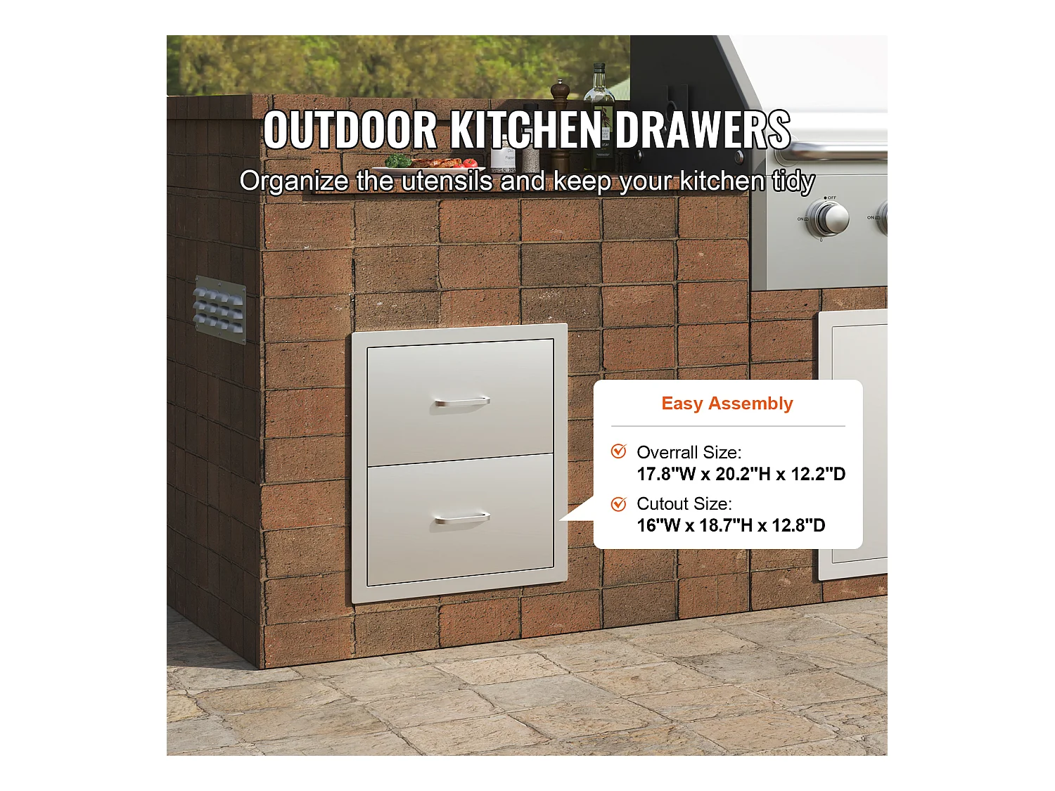 Tiroirs de Rangement SucceBuy Doubles en Acier Inoxydable 45CM x 52CM pour Cuisine/Barbecue Extérieur