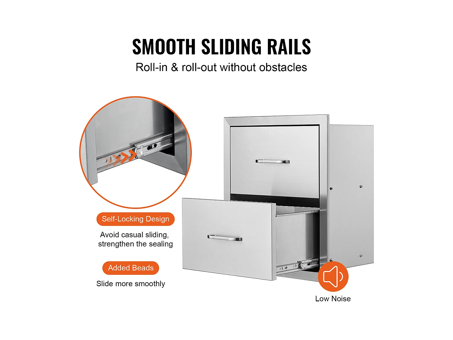 Tiroirs de Rangement SucceBuy Doubles en Acier Inoxydable 45CM x 52CM pour Cuisine/Barbecue Extérieur