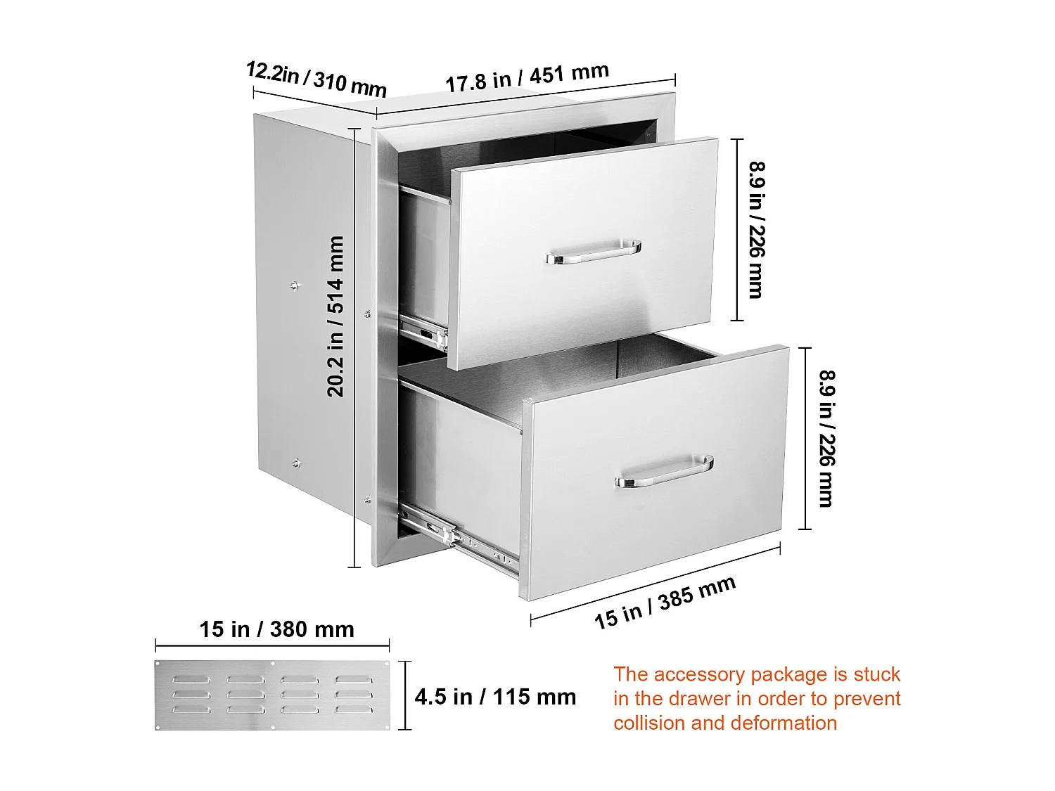Cassetti di Archiviazione SucceBuy Doppi in Acciaio Inossidabile 45CM x 52CM per Cucina/Barbecue Esterno