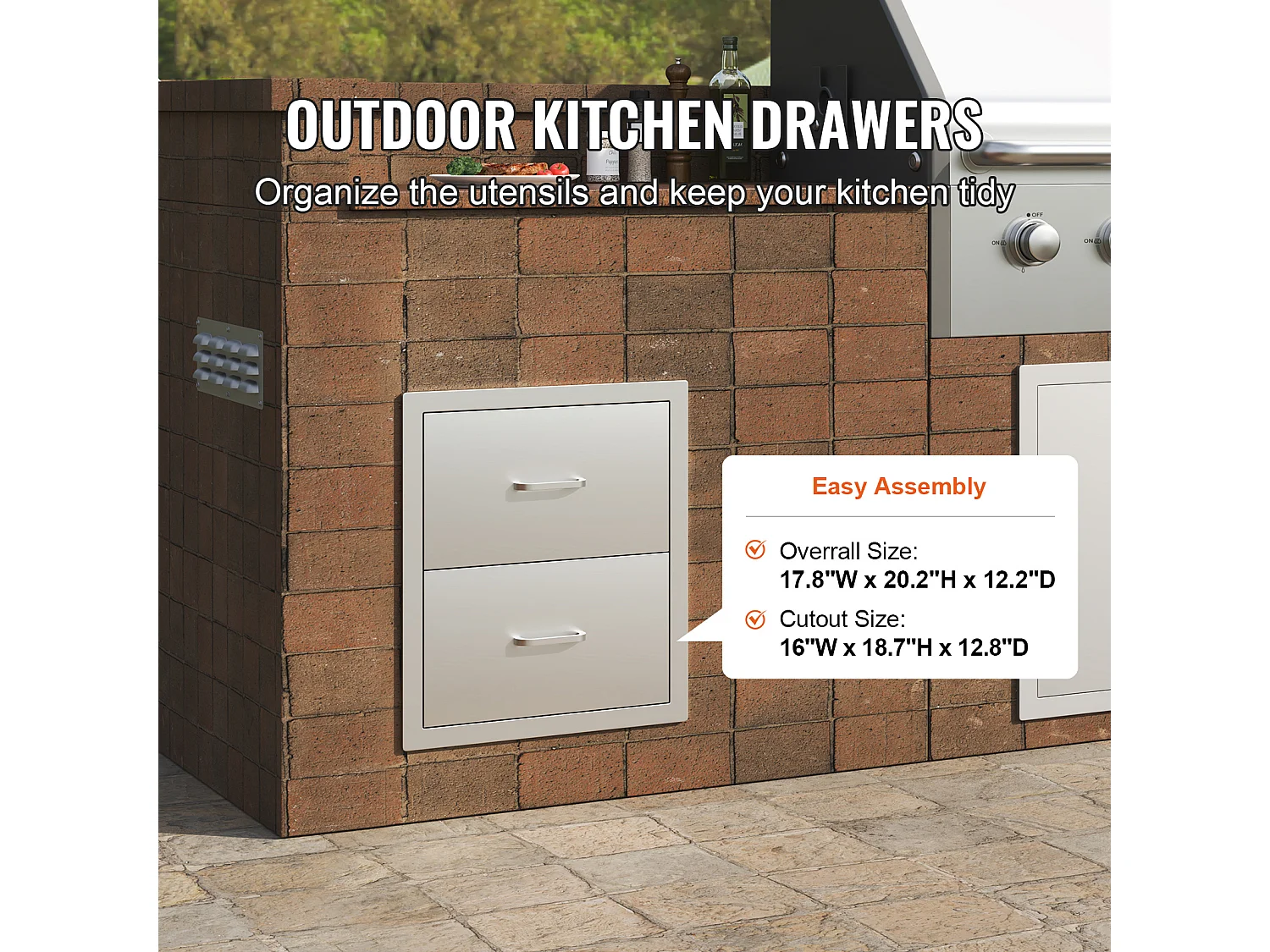 Cassetti di Archiviazione SucceBuy Doppi in Acciaio Inossidabile 45CM x 52CM per Cucina/Barbecue Esterno