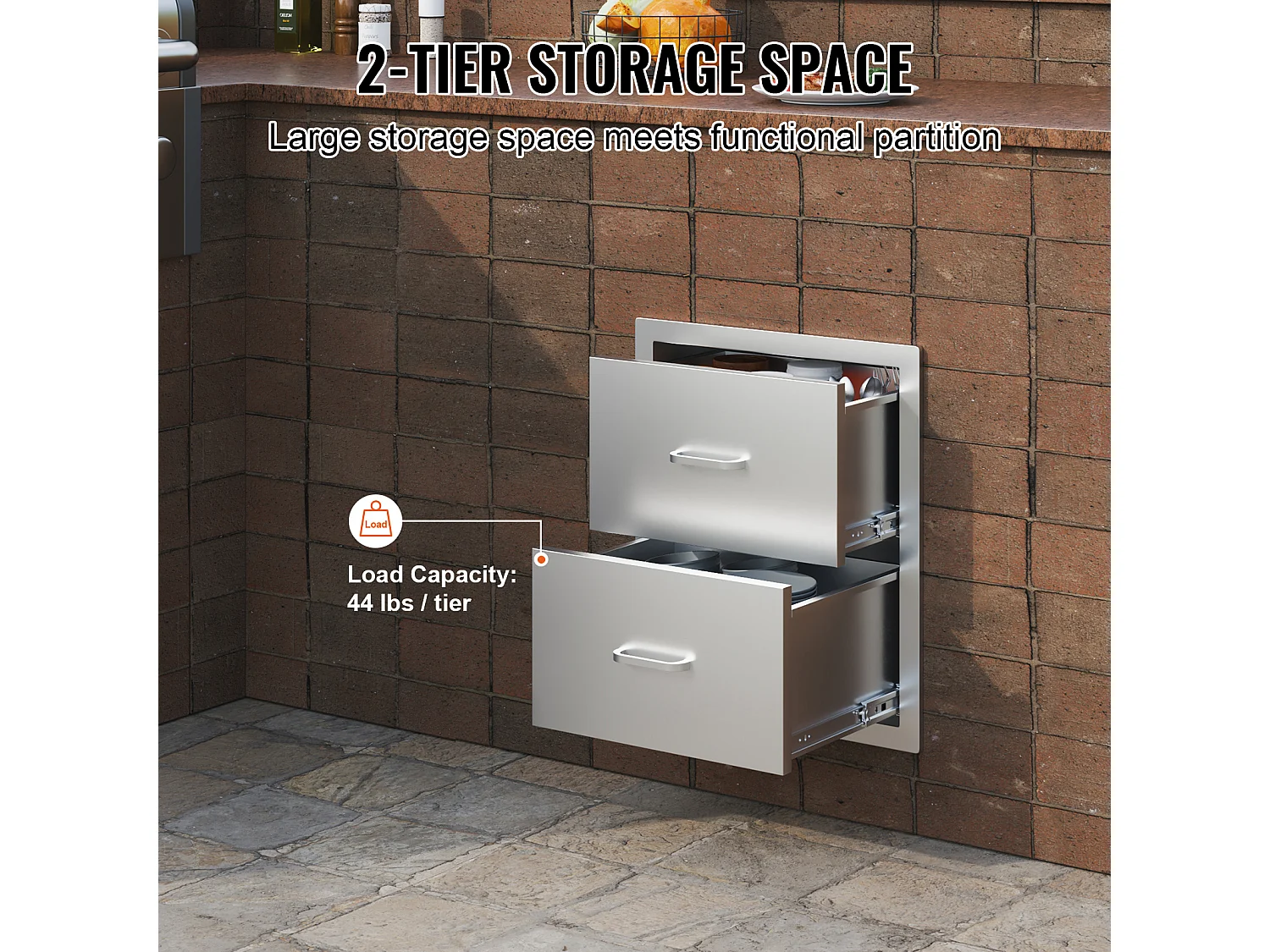 Cassetti di Archiviazione SucceBuy Doppi in Acciaio Inossidabile 45CM x 52CM per Cucina/Barbecue Esterno