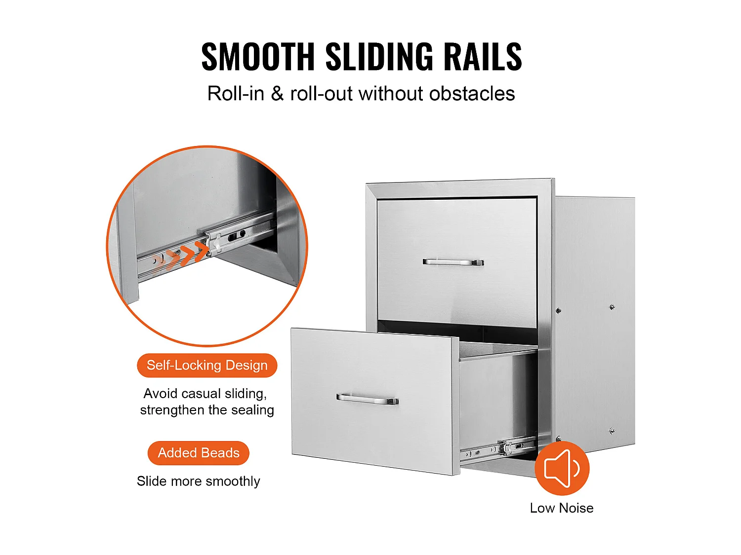 Cassetti di Archiviazione SucceBuy Doppi in Acciaio Inossidabile 45CM x 52CM per Cucina/Barbecue Esterno