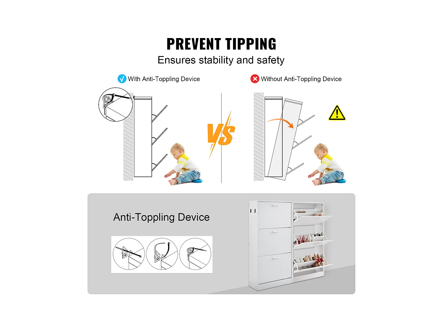 Armadio per Scarpe SucceBuy con 3 Cassetti Pieghevoli, Organizzatore di Archiviazione per Entrata