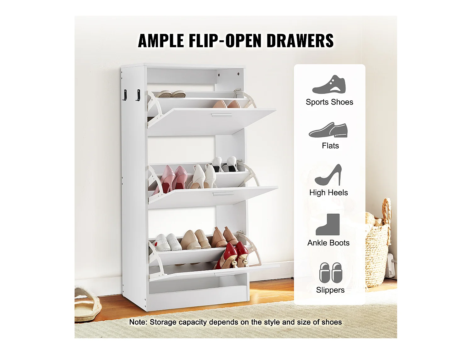 Armadio per Scarpe SucceBuy con 3 Cassetti Pieghevoli, Organizzatore di Archiviazione per Entrata