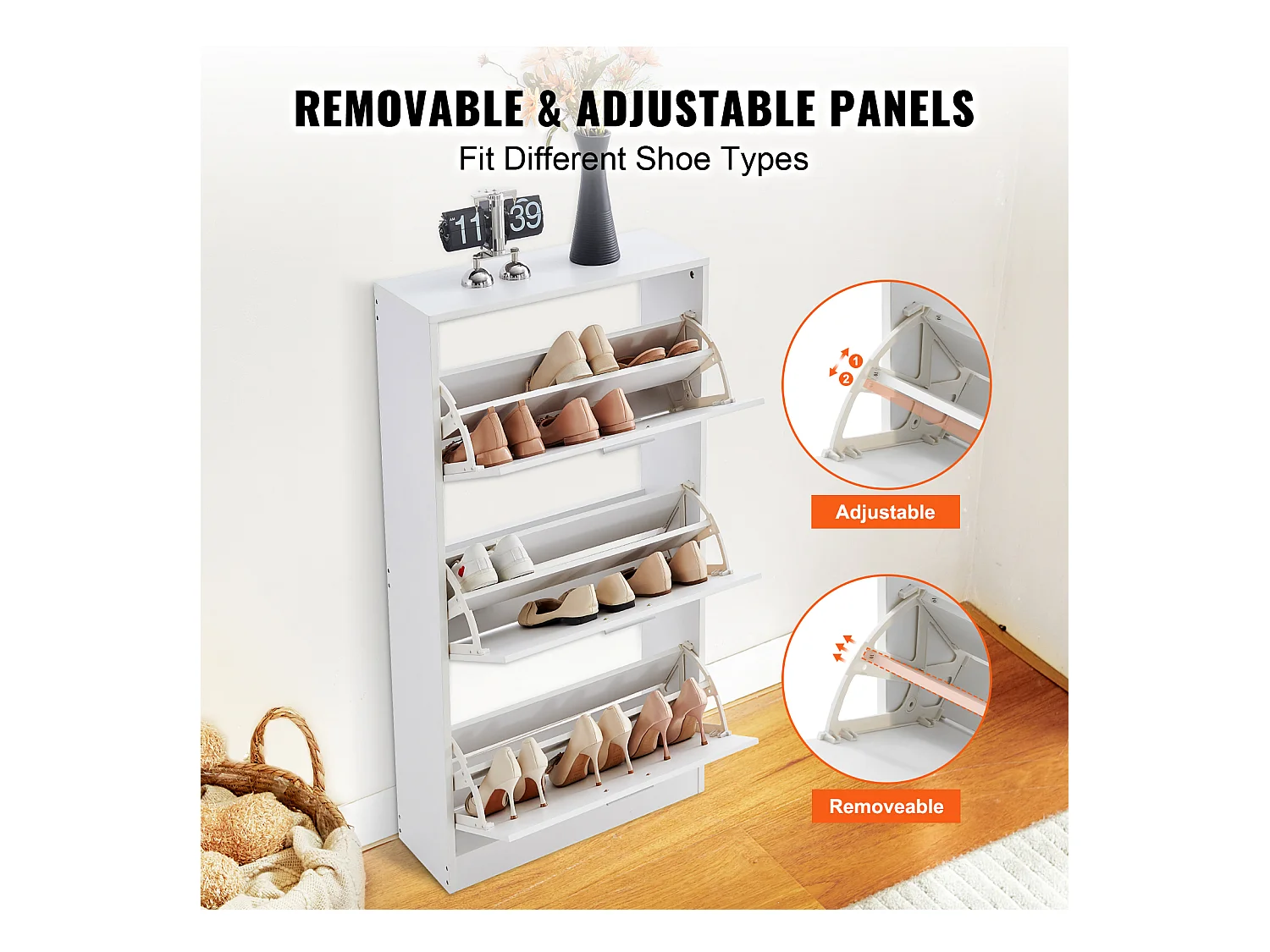 Armadio per Scarpe SucceBuy con 3 Cassetti Pieghevoli, Organizzatore di Archiviazione per Entrata