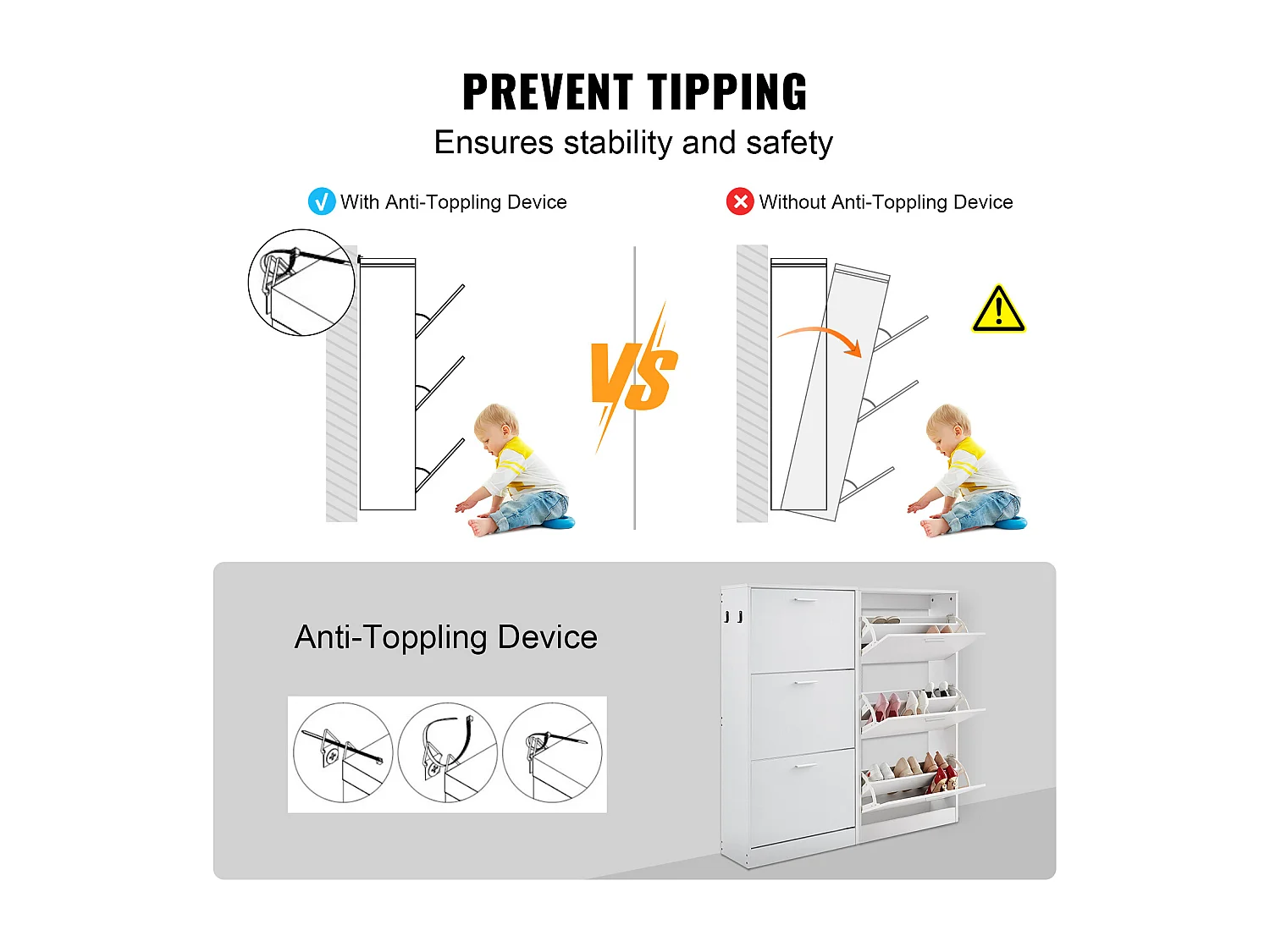 Armoire à Chaussures SucceBuy à 3 Tiroirs Rabattables, Organisateur de Rangement pour Entrée