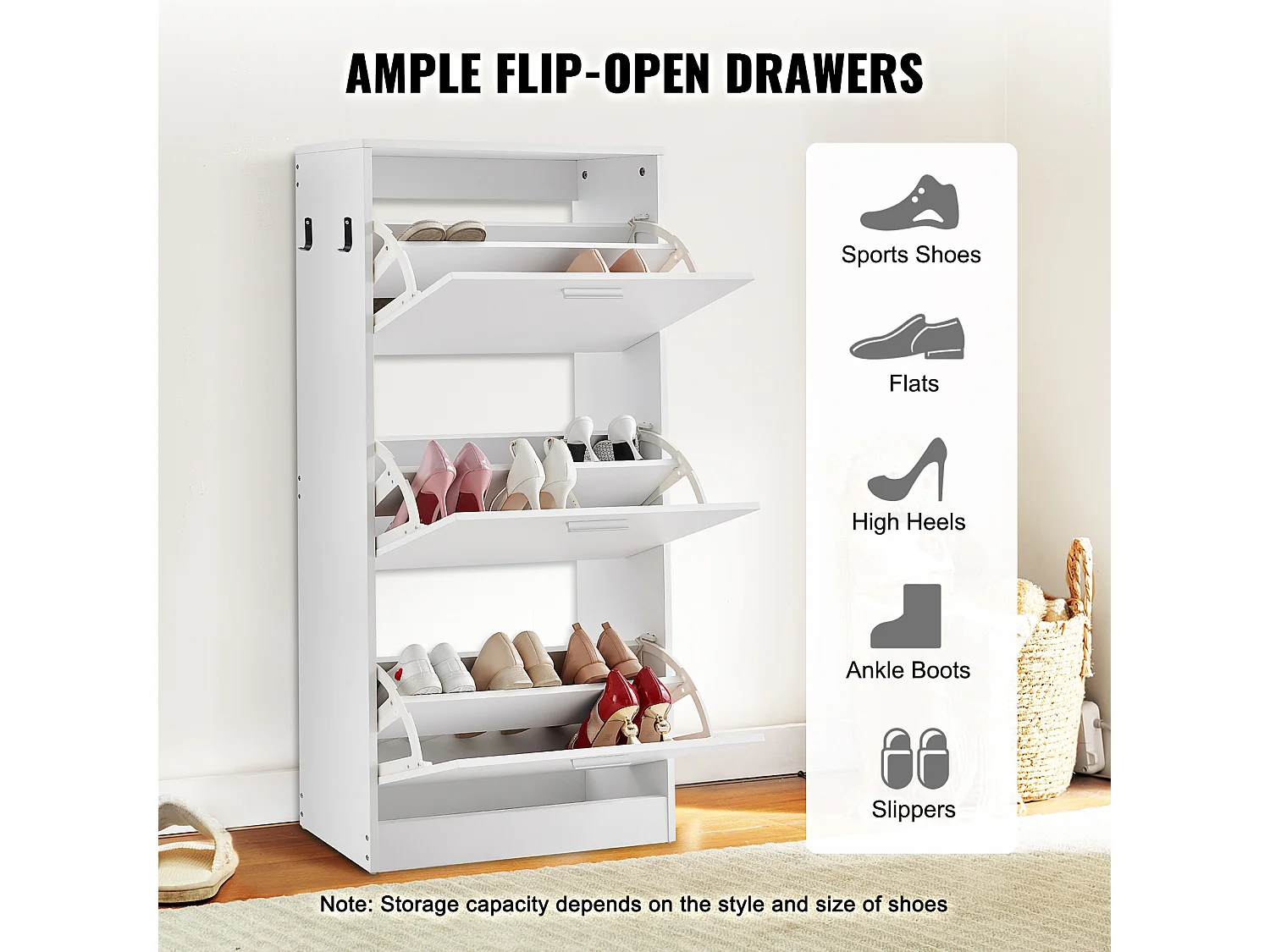 Armoire à Chaussures SucceBuy à 3 Tiroirs Rabattables, Organisateur de Rangement pour Entrée