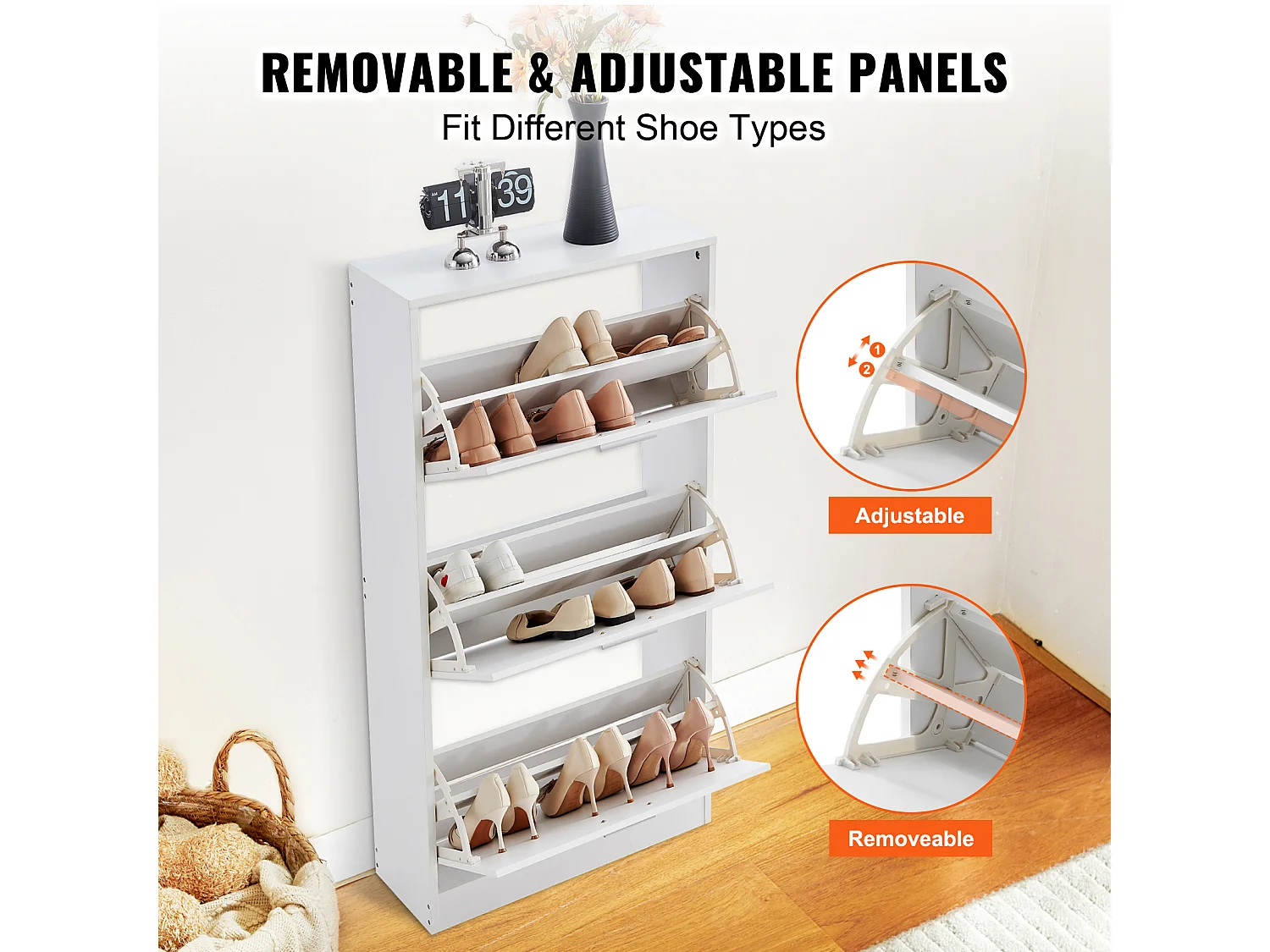 Armoire à Chaussures SucceBuy à 3 Tiroirs Rabattables, Organisateur de Rangement pour Entrée