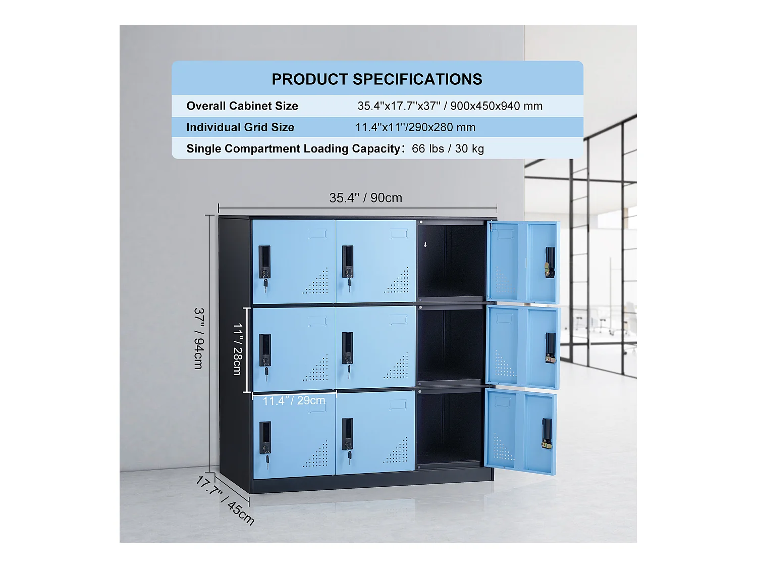 Armoire de Rangement SucceBuy en Métal à 9 Portes. pour Les Employés. Acier Noir. Utilisation au Bureau