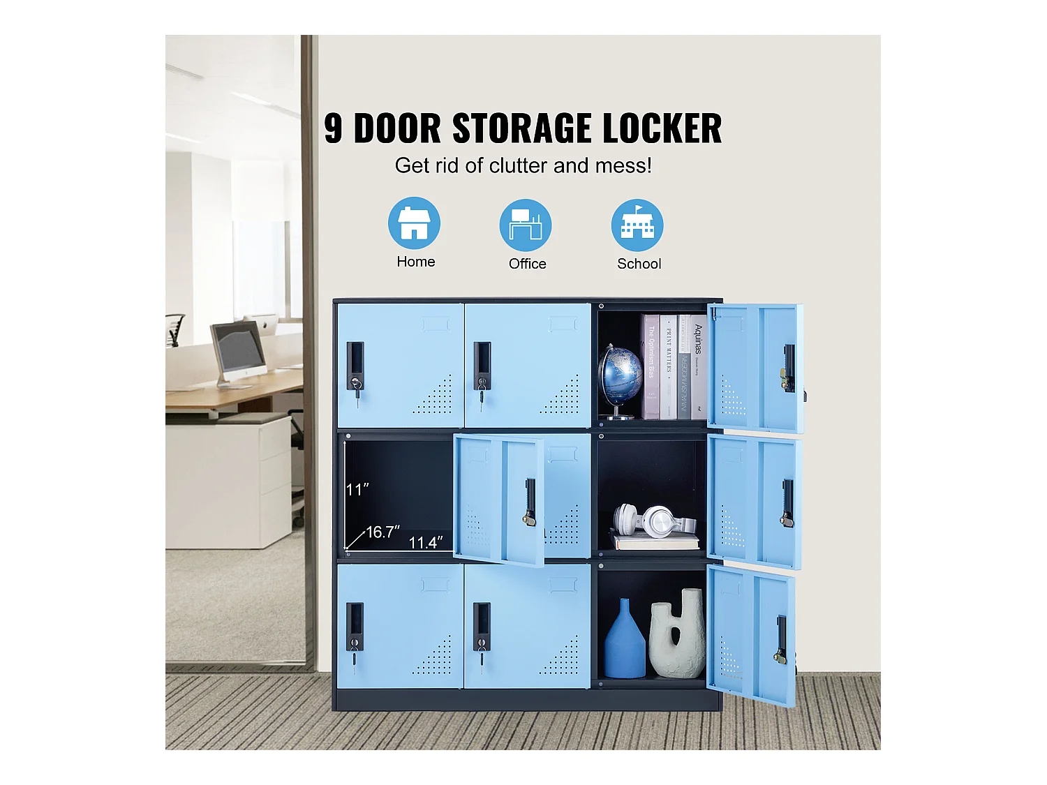 Armoire de Rangement SucceBuy en Métal à 9 Portes. pour Les Employés. Acier Noir. Utilisation au Bureau