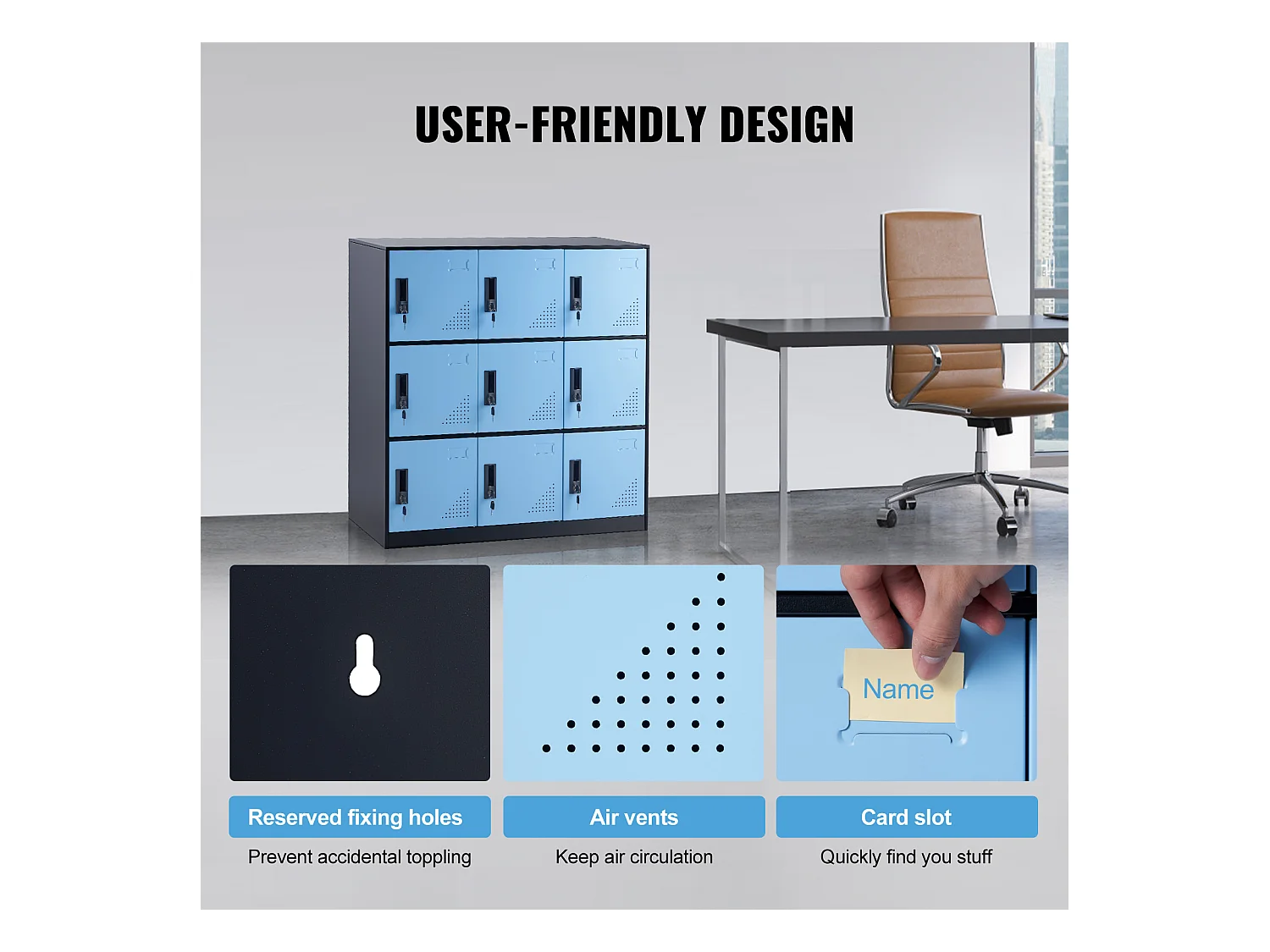 Armoire de Rangement SucceBuy en Métal à 9 Portes. pour Les Employés. Acier Noir. Utilisation au Bureau