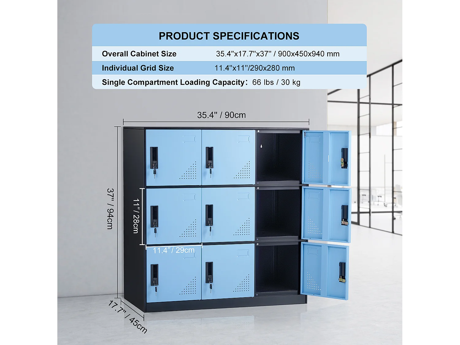 Armoire de Rangement SucceBuy en Métal à 9 Portes. pour Les Employés. Acier Noir. Utilisation au Bureau