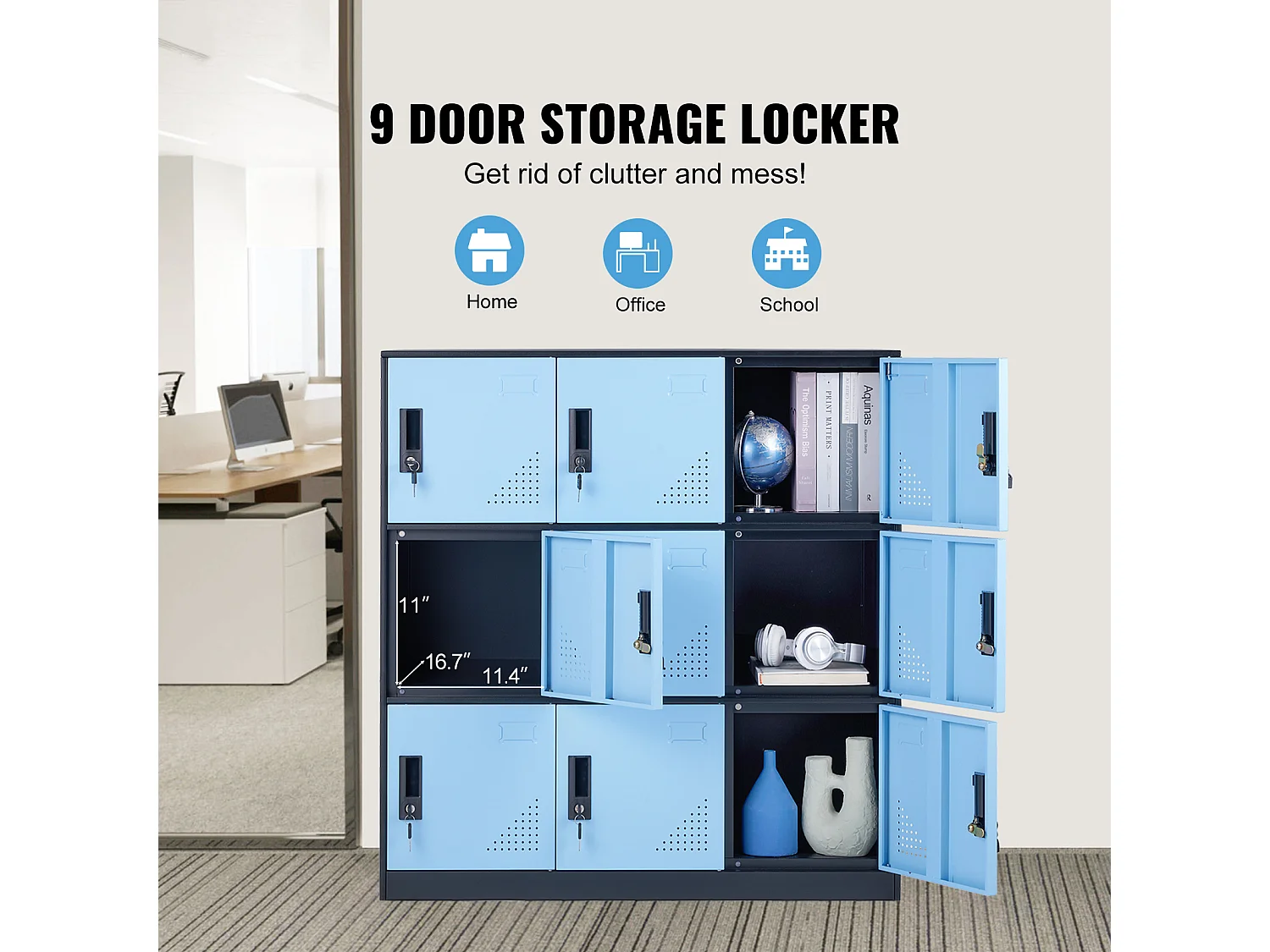 Armoire de Rangement SucceBuy en Métal à 9 Portes. pour Les Employés. Acier Noir. Utilisation au Bureau