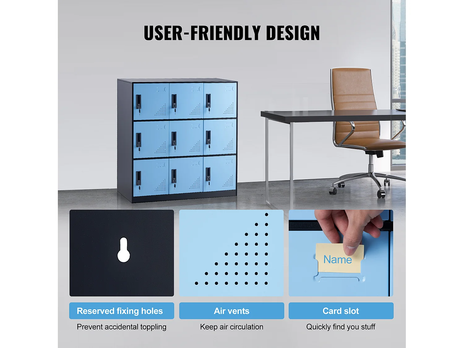 Armoire de Rangement SucceBuy en Métal à 9 Portes. pour Les Employés. Acier Noir. Utilisation au Bureau