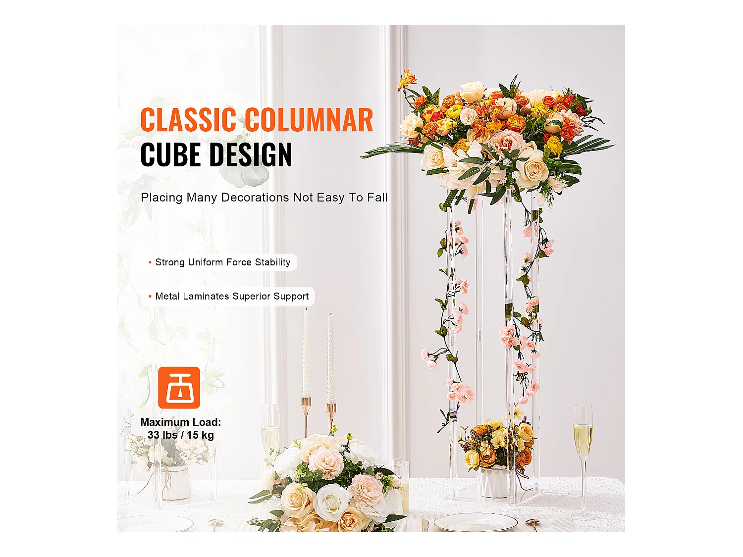 Soportes de Flores de Boda SucceBuy, Lote de 10, Acrílico, 60 cm, Decoración Interior