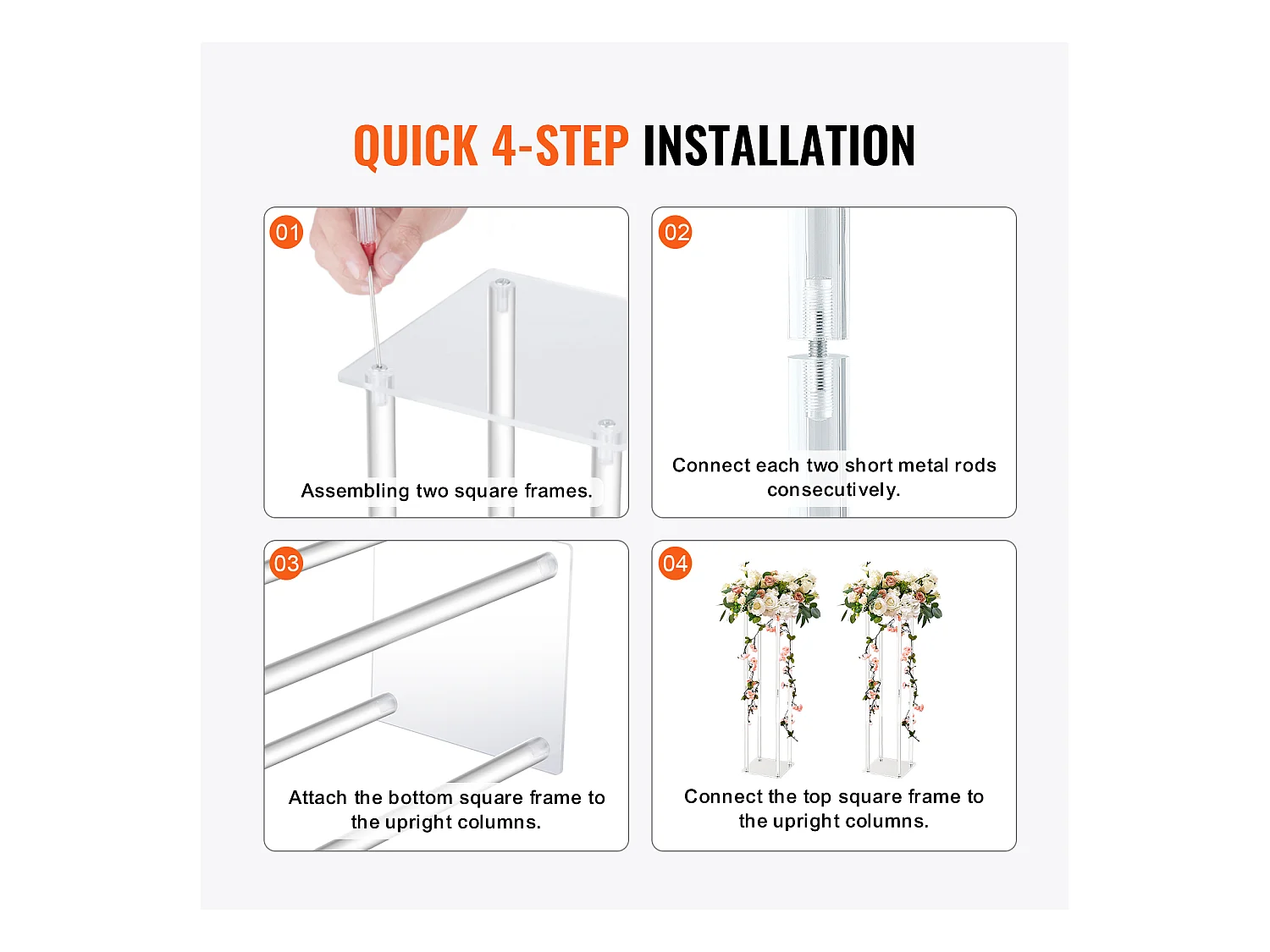 Soportes de Flores de Boda SucceBuy, Lote de 10, Acrílico, 60 cm, Decoración Interior