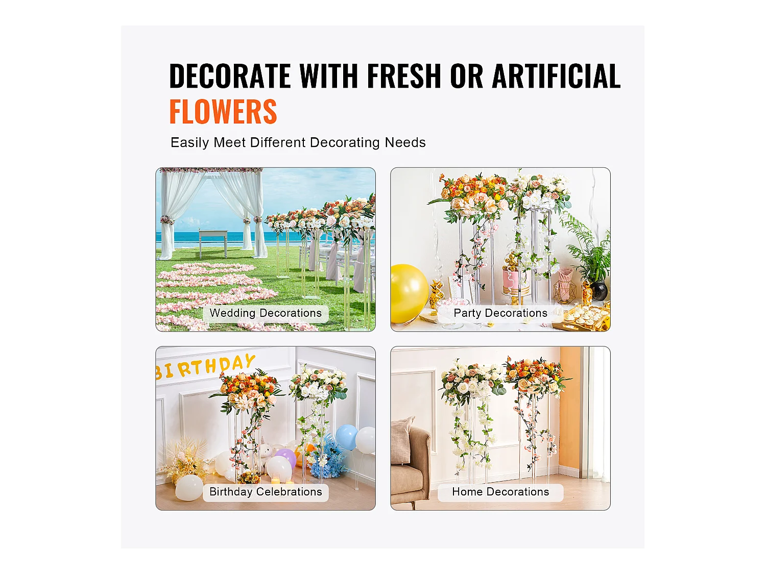 Soportes de Flores de Boda SucceBuy, Lote de 10, Acrílico, 60 cm, Decoración Interior