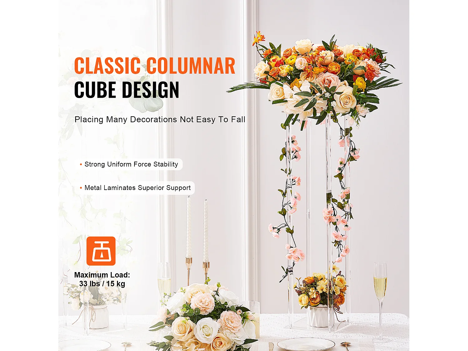 Soportes de Flores de Boda SucceBuy, Lote de 10, Acrílico, 60 cm, Decoración Interior