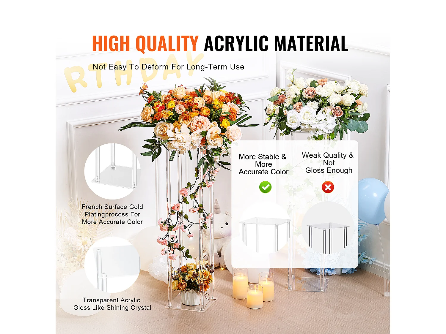 Soportes de Flores de Boda SucceBuy, Lote de 10, Acrílico, 60 cm, Decoración Interior