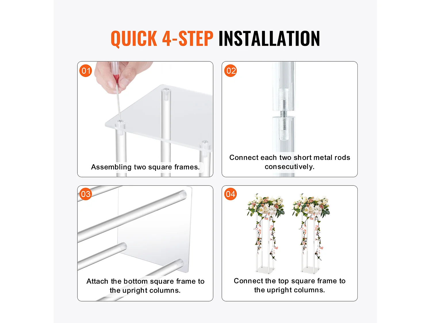 Soportes de Flores de Boda SucceBuy, Lote de 10, Acrílico, 60 cm, Decoración Interior