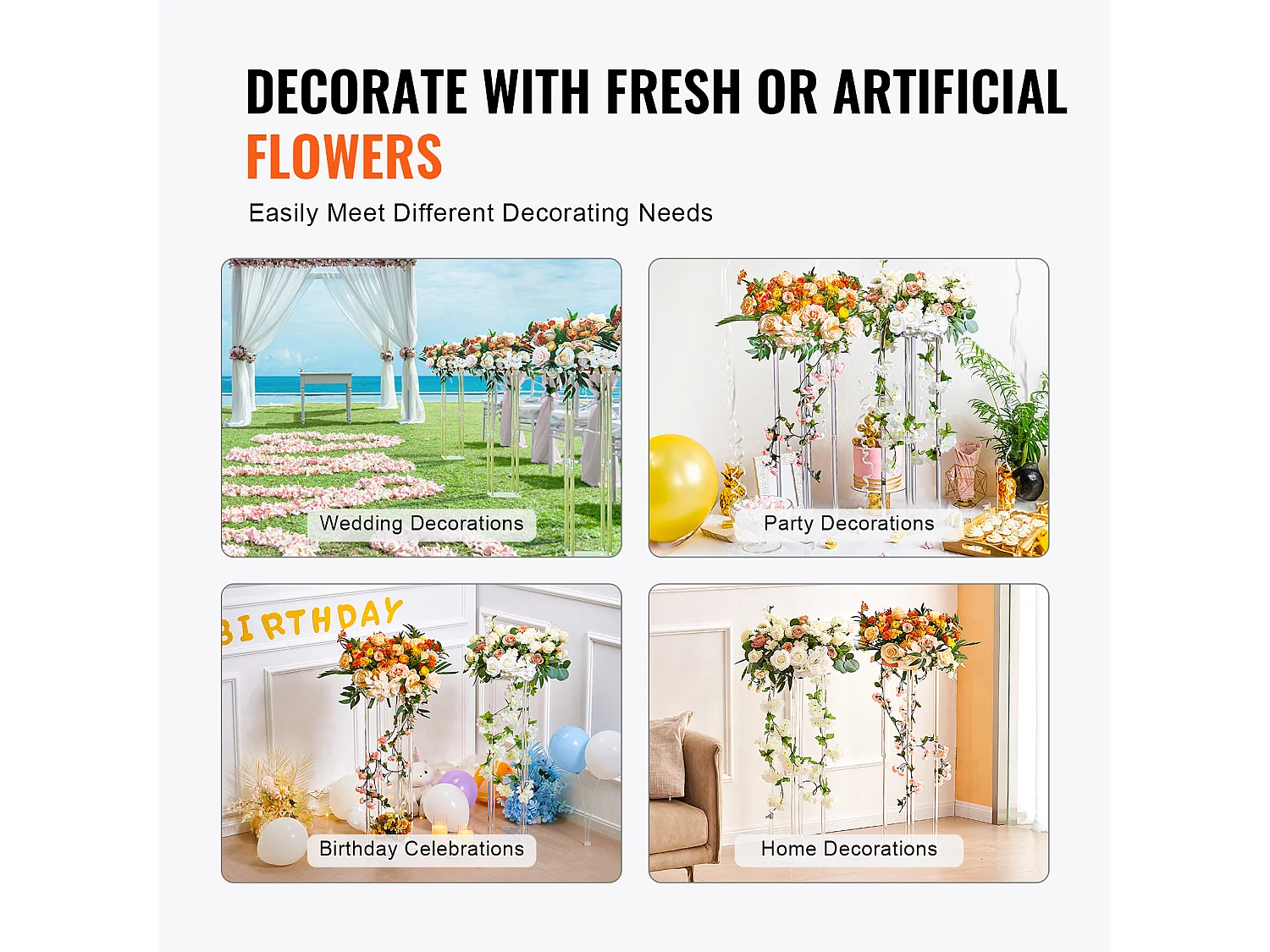 Soportes de Flores de Boda SucceBuy, Lote de 10, Acrílico, 60 cm, Decoración Interior