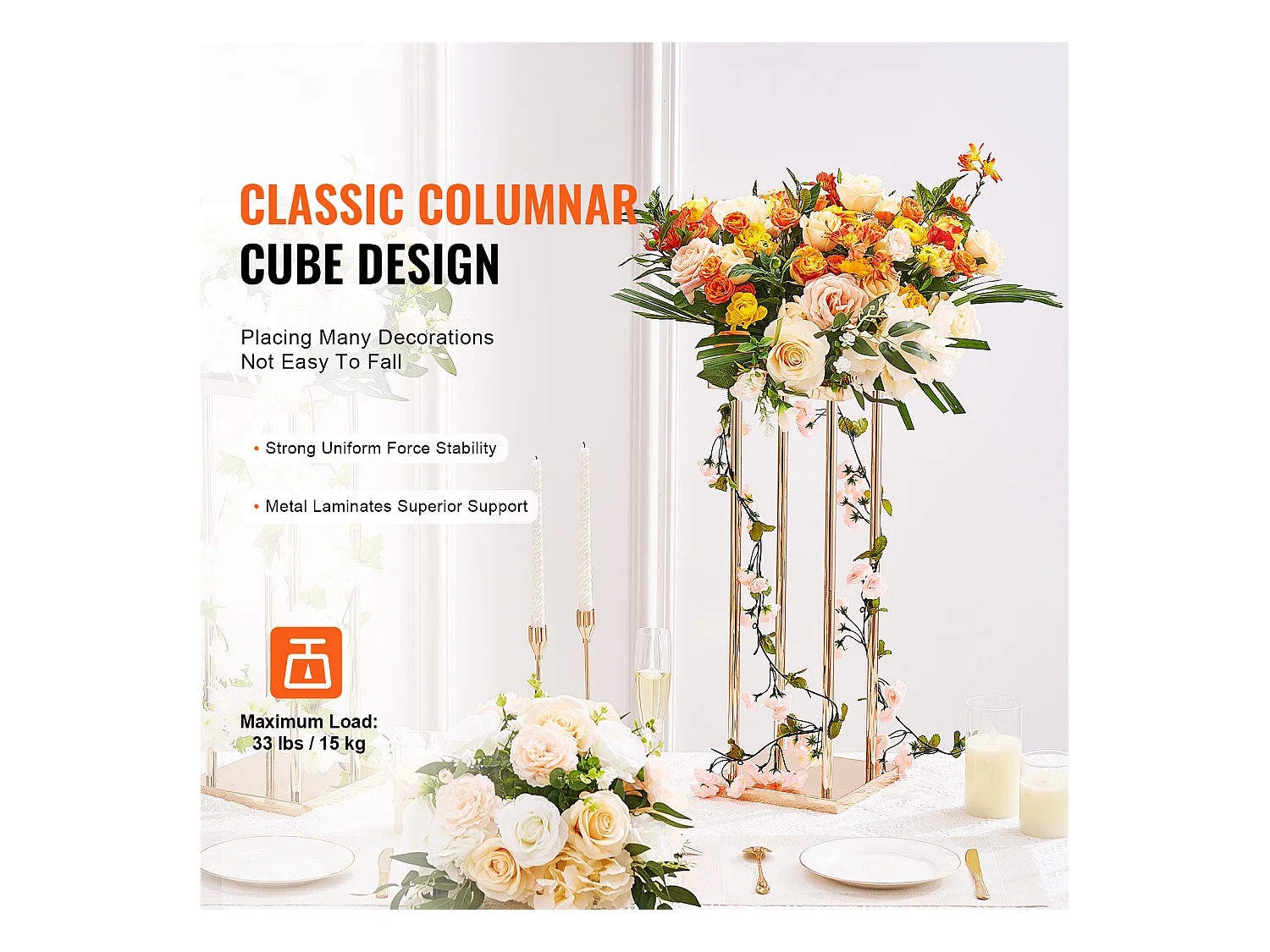 Support de Fleurs de Mariage en Colonne SucceBuy, 4 Pièces, Présentoir Cylindrique en Métal, 80 cm, Décoration de Mariage