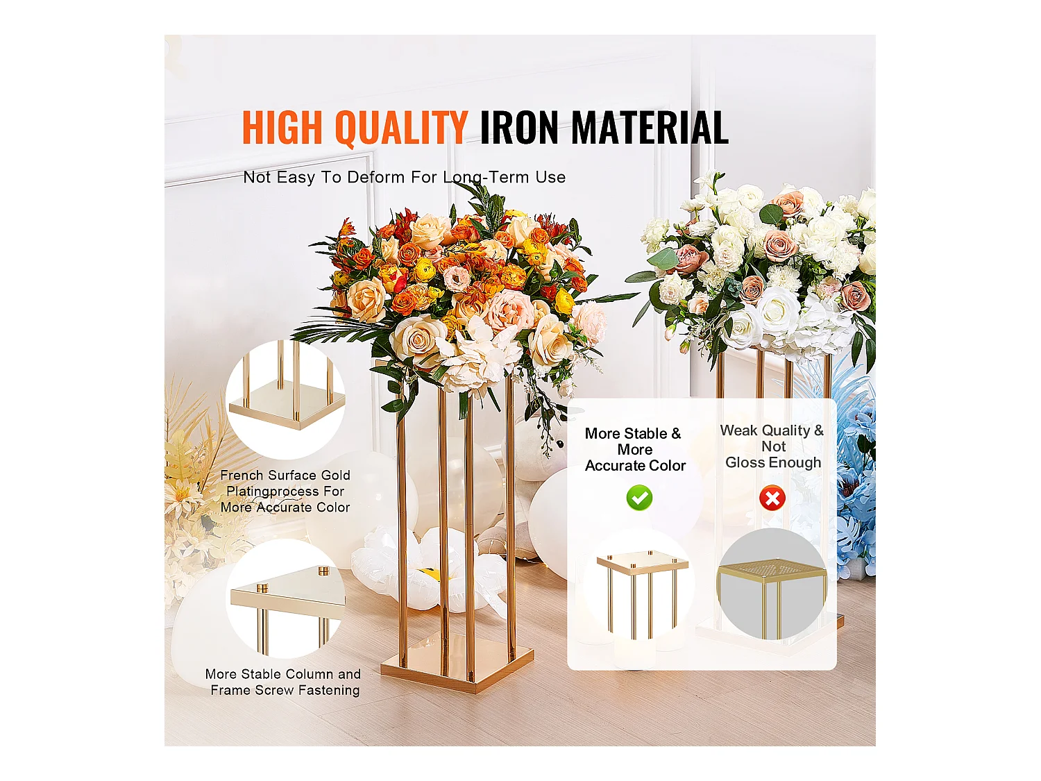 Support de Fleurs de Mariage en Colonne SucceBuy, 4 Pièces, Présentoir Cylindrique en Métal, 80 cm, Décoration de Mariage