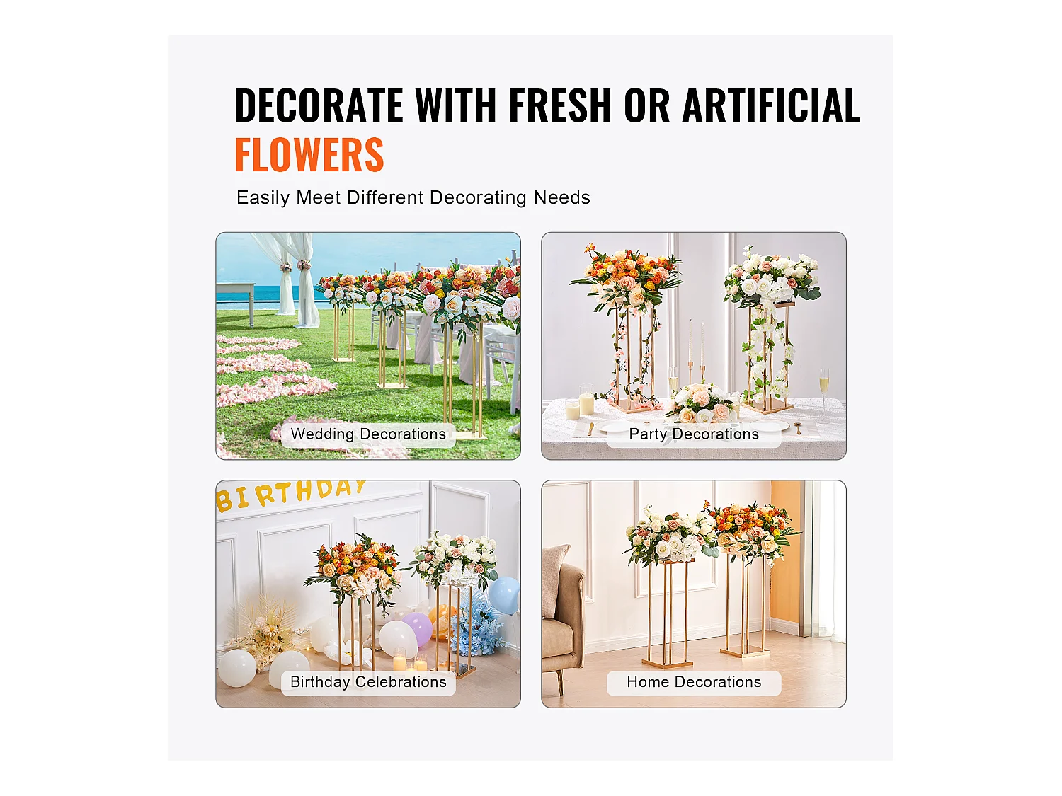 Support de Fleurs de Mariage en Colonne SucceBuy, 4 Pièces, Présentoir Cylindrique en Métal, 80 cm, Décoration de Mariage