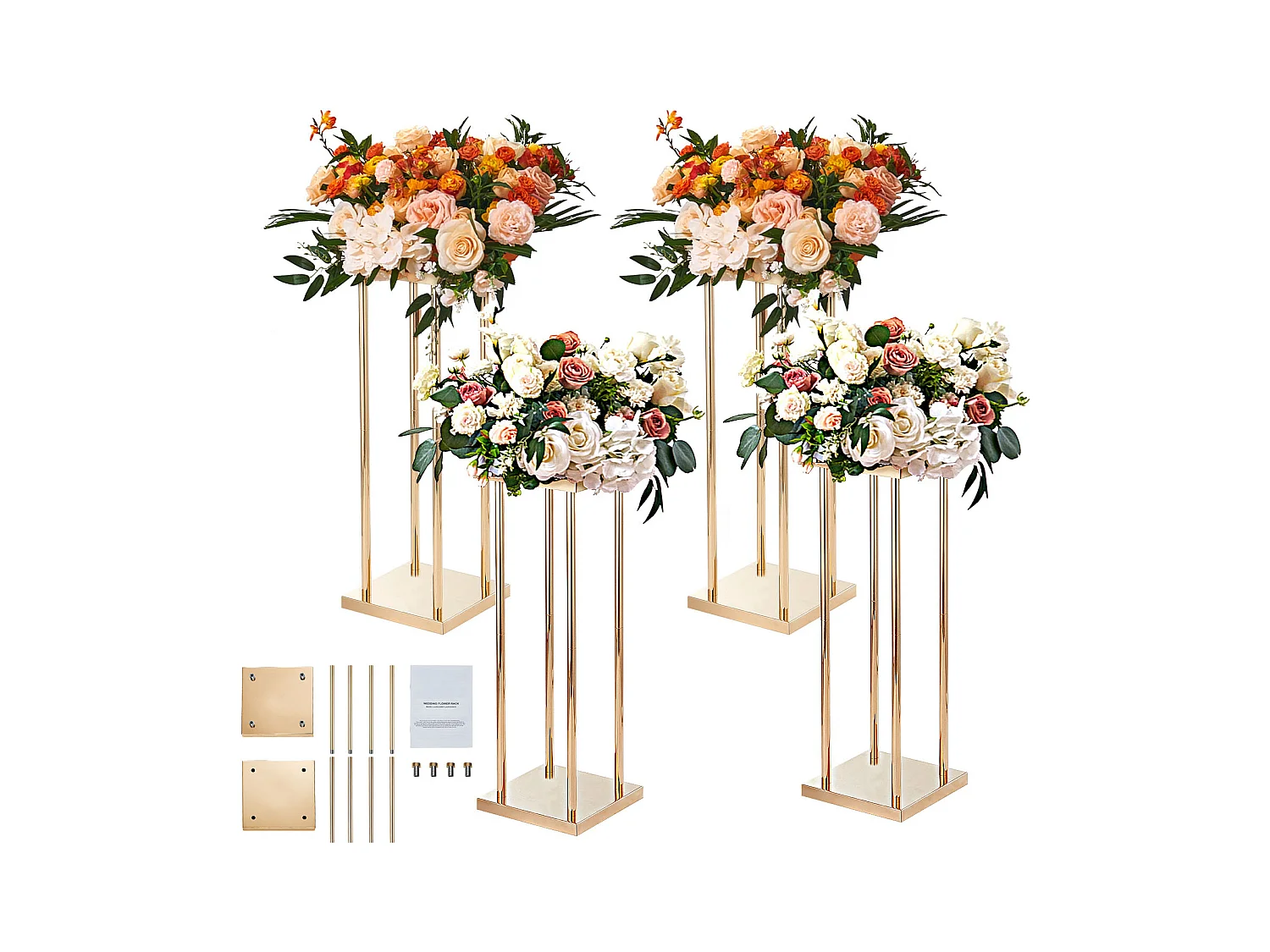 Soporte de Flores de Boda en Columna SucceBuy, 4 Piezas, Presentador Cilíndrico en Metal, 80 cm, Decoración de Boda