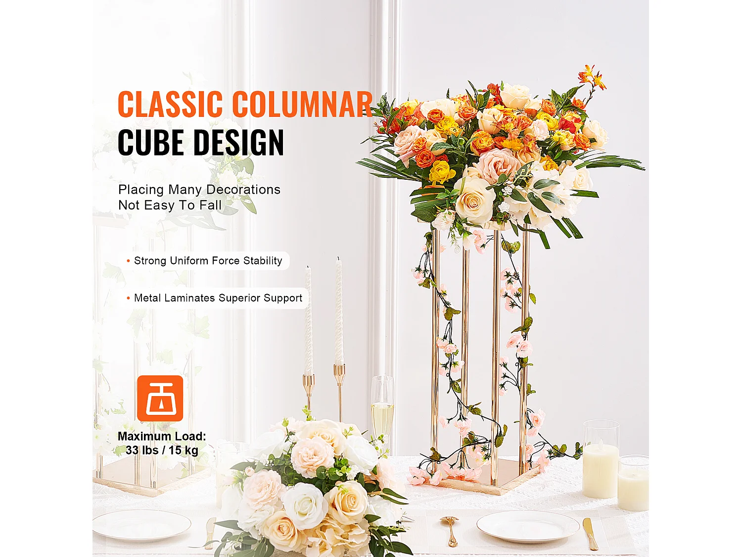 Support de Fleurs de Mariage en Colonne SucceBuy, 4 Pièces, Présentoir Cylindrique en Métal, 80 cm, Décoration de Mariage