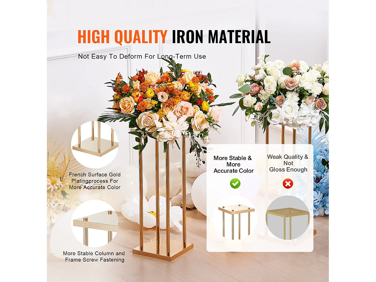 Support de Fleurs de Mariage en Colonne SucceBuy, 4 Pièces, Présentoir Cylindrique en Métal, 80 cm, Décoration de Mariage