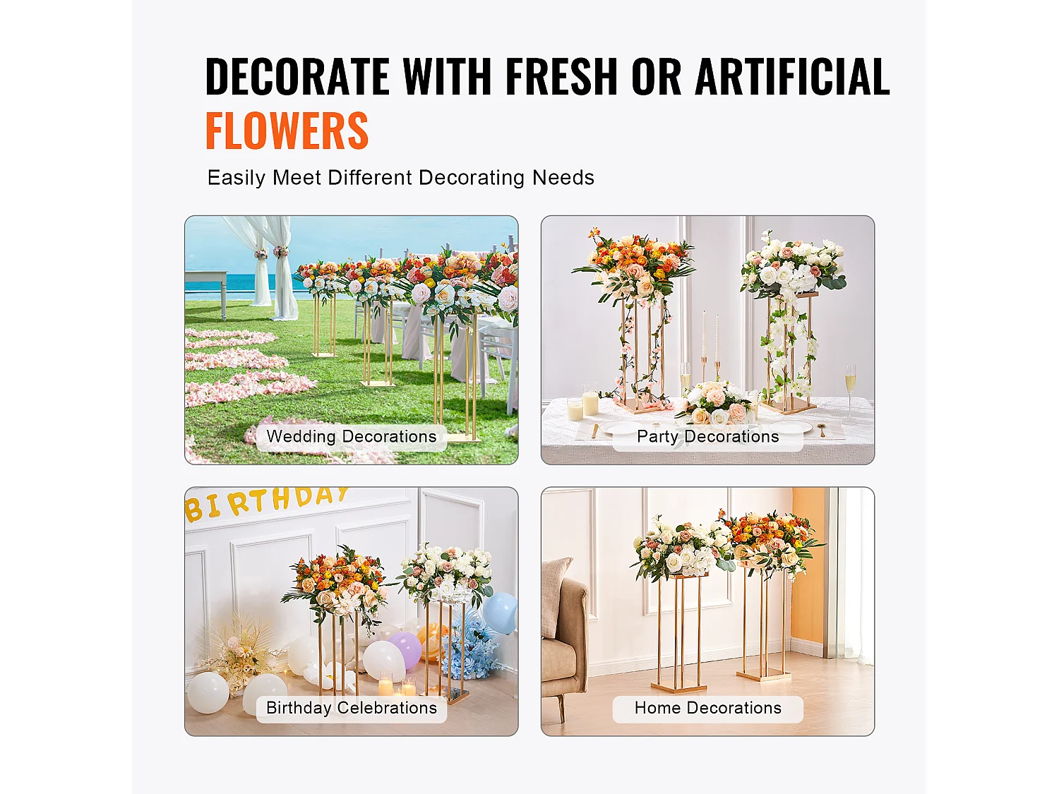 Support de Fleurs de Mariage en Colonne SucceBuy, 4 Pièces, Présentoir Cylindrique en Métal, 80 cm, Décoration de Mariage