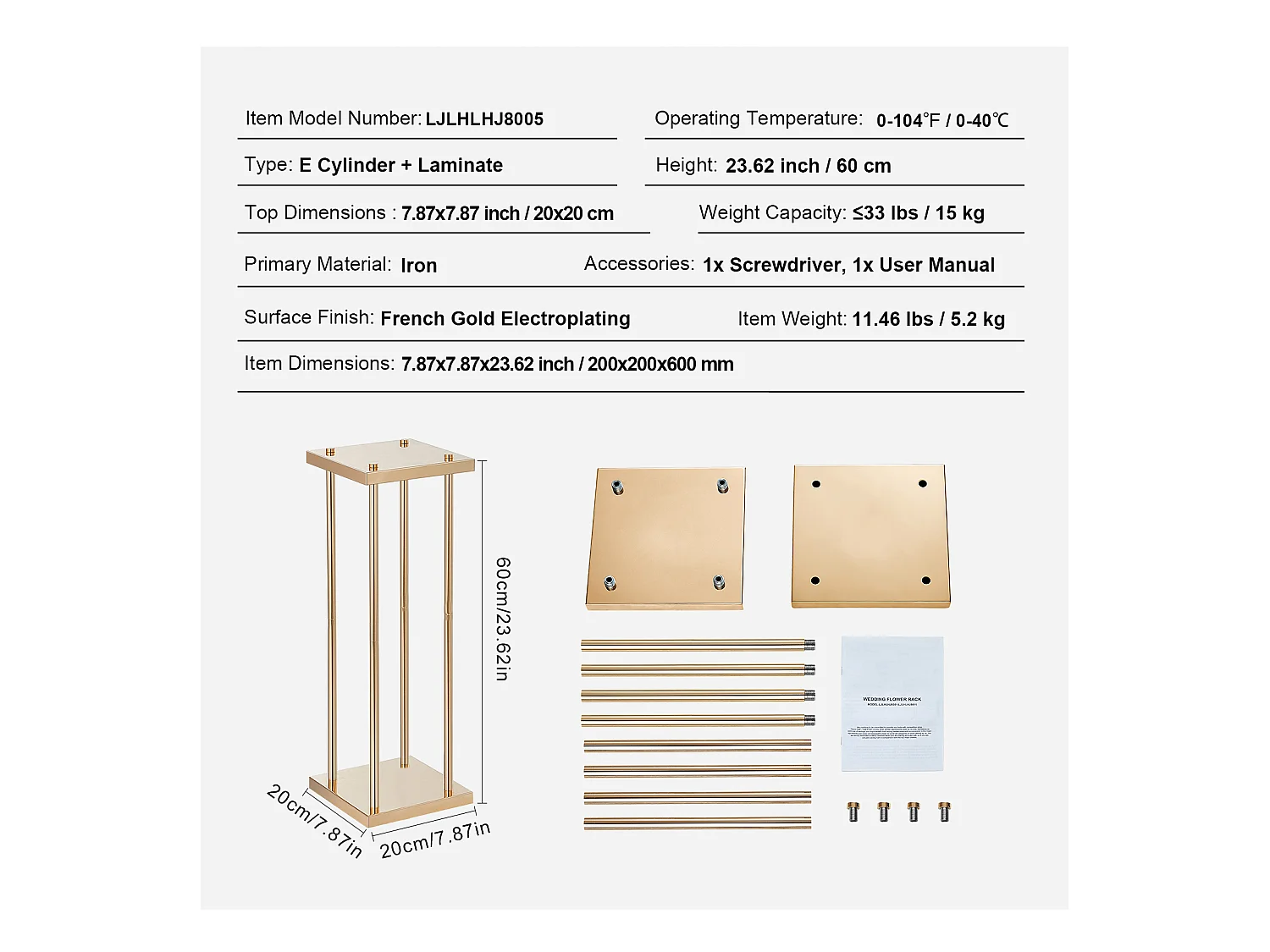 Support de Fleurs de Mariage en Colonne SucceBuy, 4 Pièces, Présentoir Cylindrique en Métal de 60 cm , Décoration de Mariage