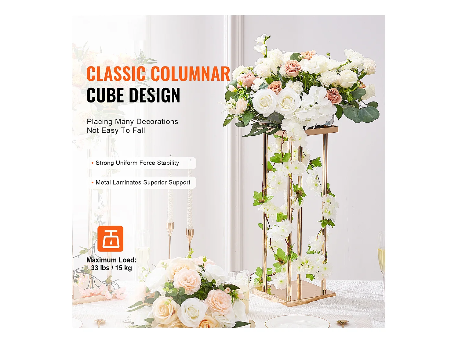 Support de Fleurs de Mariage en Colonne SucceBuy, 4 Pièces, Présentoir Cylindrique en Métal de 60 cm , Décoration de Mariage