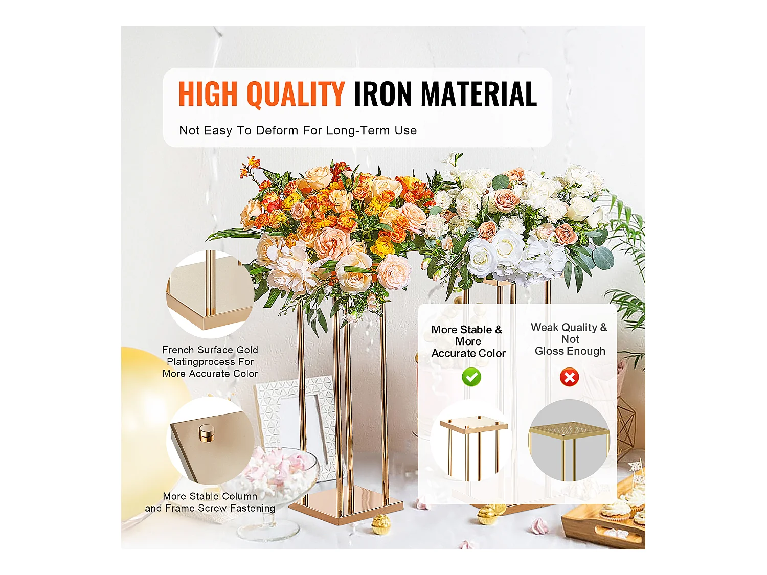 Support de Fleurs de Mariage en Colonne SucceBuy, 4 Pièces, Présentoir Cylindrique en Métal de 60 cm , Décoration de Mariage