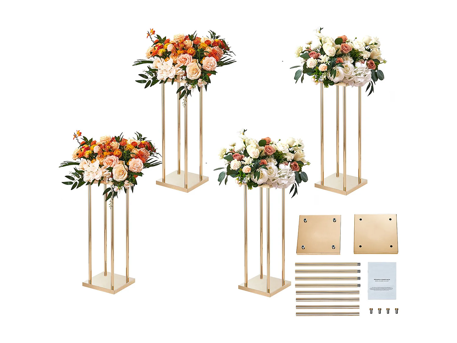 Support Bloemen Bruiloft Kolom SucceBuy, 4 Stukken, Cilindrisch Metaalpresentoir van 60 cm, Bruiloftsdecoratie