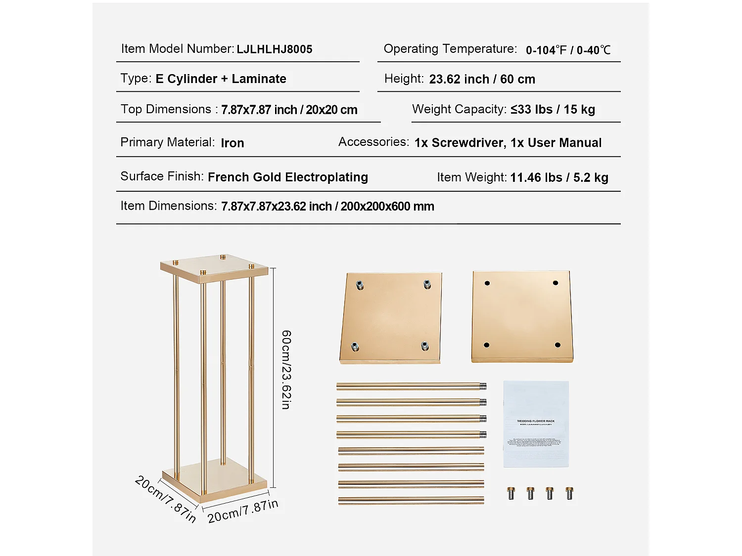 Support Bloemen Bruiloft Kolom SucceBuy, 4 Stukken, Cilindrisch Metaalpresentoir van 60 cm, Bruiloftsdecoratie