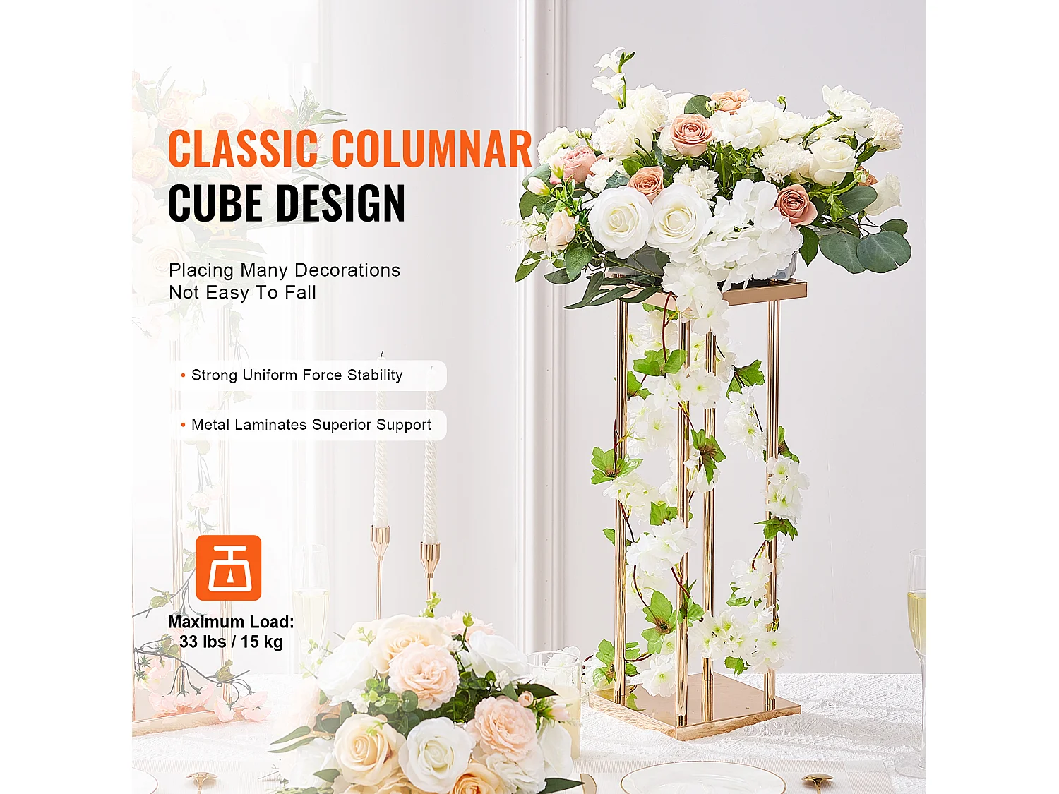 Support Bloemen Bruiloft Kolom SucceBuy, 4 Stukken, Cilindrisch Metaalpresentoir van 60 cm, Bruiloftsdecoratie