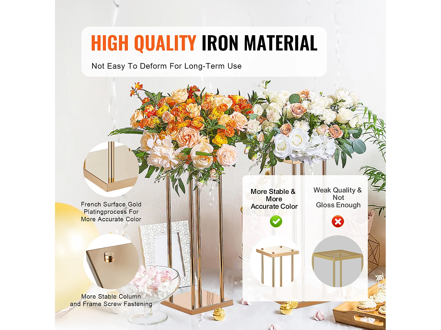 Support Bloemen Bruiloft Kolom SucceBuy, 4 Stukken, Cilindrisch Metaalpresentoir van 60 cm, Bruiloftsdecoratie